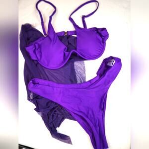 New 3 Piece Purple Bikini‎ & Wrap Sexy Swimsuit Women's Size L